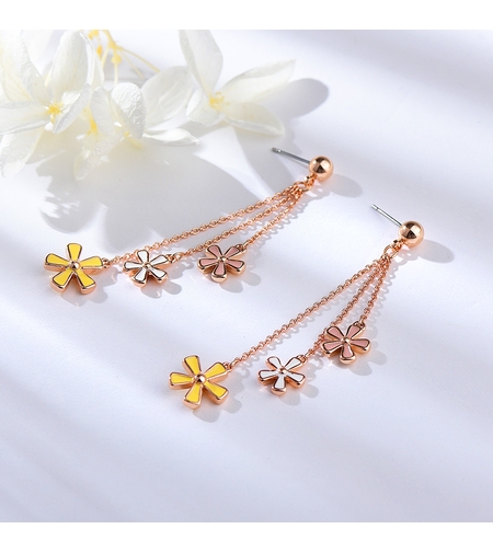 Обеци розово позлатяване цветя с бижутериен лак | Колекция Rose Gold | Бижута Invoke