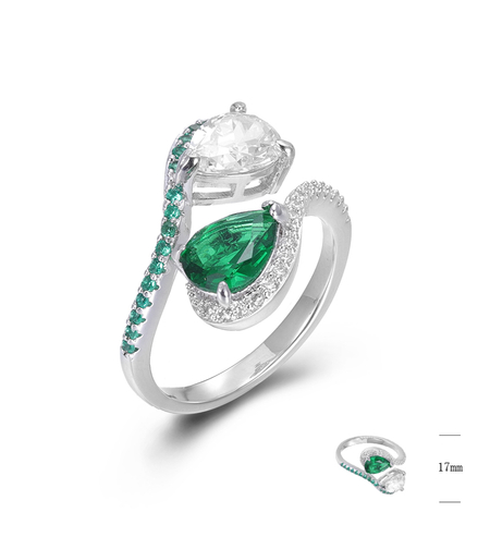 Сребърен пръстен Изумрудени капки | Колекция Silver Premium | Бижута Invoke.bg