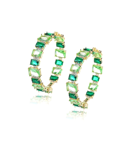 Обеци жълто позлатяване зелени кристали | Колекция Luxury Secret | Бижута Invoke.bg