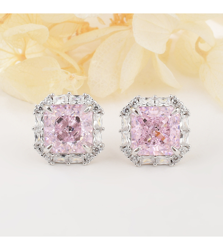 Сребърни обеци квадратни розови | Колекция Crushed Ice | Бижута Invoke