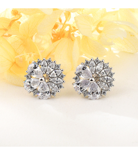 Сребърни обеци с платина и кубични циркони | Колекция Silver Premium | Бижута Invoke.bg