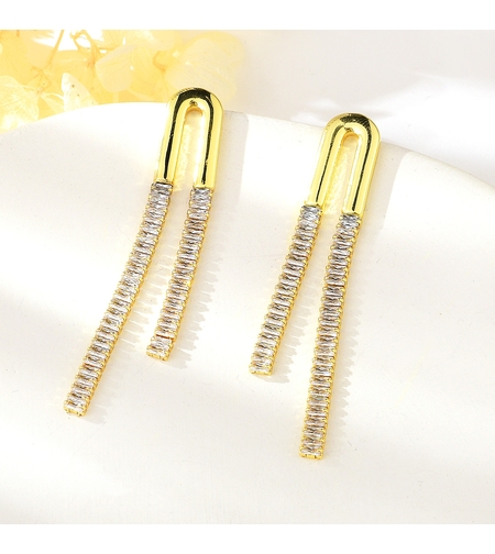 Висящи обеци жълто позлатяване 'Кристален блясък' | Колекция Luxury Secret | Бижута Invoke.bg