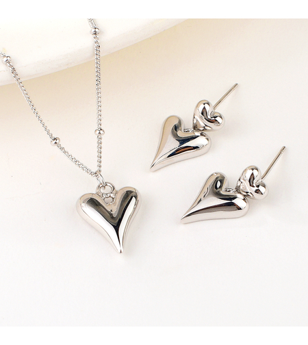 Сребърен комплект Сърца с родий | колекция Delicate Silver | Бижута Invoke.bg