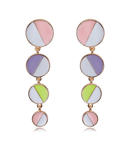 Обеци розово позлатяване цветни кръгове | Колекция Rose Gold | Бижута Invoke.bg