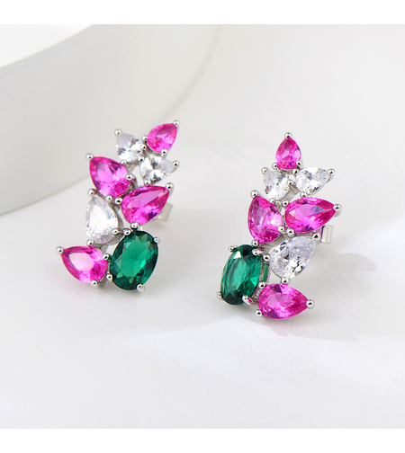 Платинирани сребърни обеци с цветни кубични циркони | Колекция Silver Premium | Бижута Invoke.bg