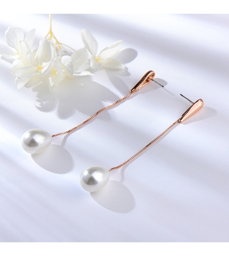 Обеци розово позлатяване с перли | Колекция Rose Gold | Бижута Invoke.bg