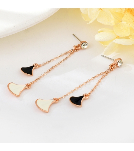 Обеци розово позлатяване висящи черно и бяло | Колекция Rose Gold | Бижута Invoke