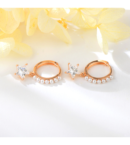 Сребърни обеци с розово позлатяване и перли | колекция Delicate Silver | Бижута Invoke.bg