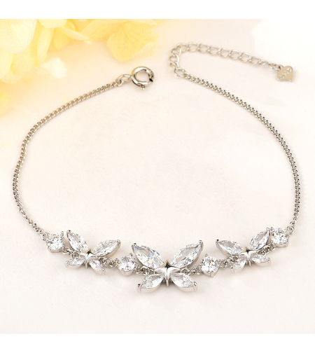 SILVER  BRACELET FLOWERS WITH CRYSTAL SHINE