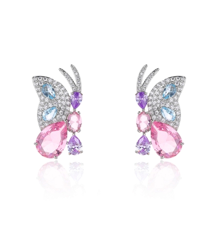 Обеци бяло позлатяване 'Пеперуди' | Колекция Luxury Secret | Бижута Invoke.bg