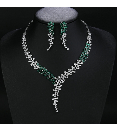 Комплект бяло позлатяване зелени капки | Колекция Luxury Secret | Бижута Invoke.bg