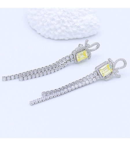 Дълги сребърни обеци с камъни жълт циркон | Бижута Invoke.bg