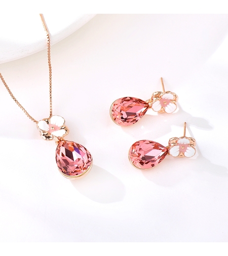 Комплект червени кристали с цветя | Колекция Rose Gold | Бижута Invoke.bg