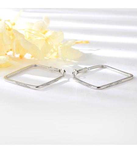 Сребърни обеци Начупени халки с родий | колекция Delicate Silver | Бижута Invoke.bg