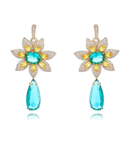 Обеци жълто позлатяване синьо-жълто цвете | Колекция Luxury Secret | Бижута Invoke.bg