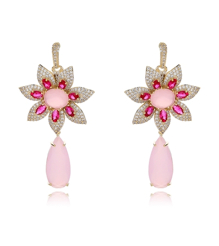 Обеци жълто позлатяване розово цвете | Колекция Luxury Secret | Бижута Invoke.bg