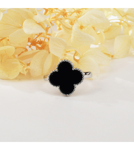 Сребърен пръстен черно цвете| колекция Delicate Silver