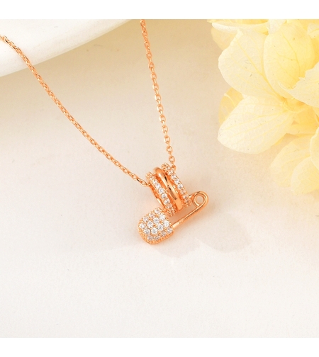Колие розово позлатяване безопасна игла | Колекция Rose Gold | Бижута Invoke