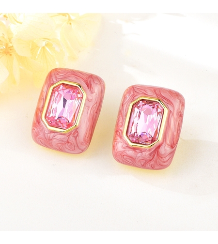 Обеци розово позлатяване цветен емайл | Колекция Rose Gold | Бижута Invoke.bg