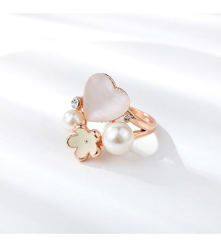 Пръстен розово позлатяване сърце с перли | Колекция Rose Gold | Бижута Invoke.bg