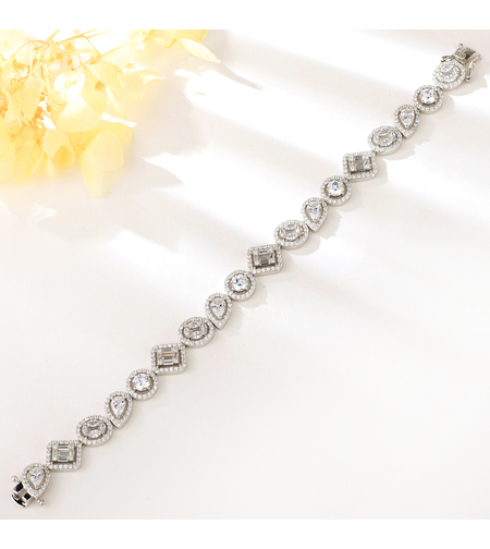 Сребърна гривна с платина и кубични циркони | Колекция Silver Premium | Бижута Invoke.bg