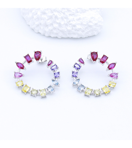 SILVER EARRINGS WITH COLORFUL ZIRCONIA - 2700000068434