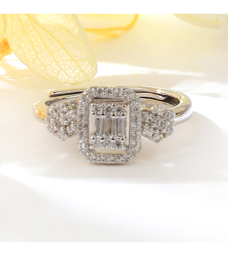 Сребърен пръстен с платина и кубични циркони | Колекция Silver Premium | Бижута Invoke.bg