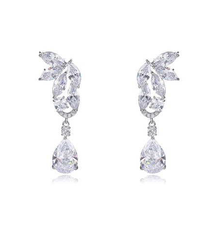 Обеци бяло позлатяване кристални капки | Колекция Luxury Secret | Бижута Invoke.bg