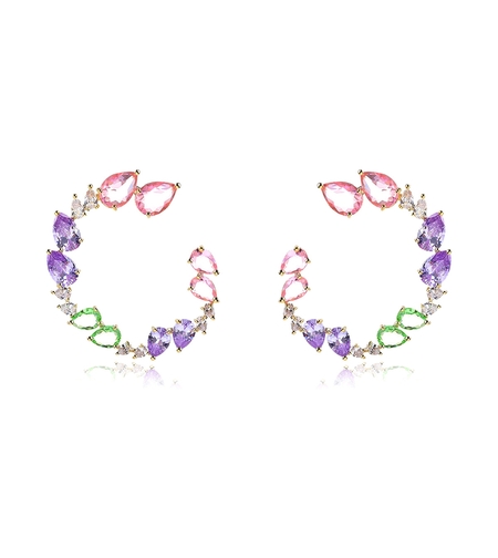 Обеци бяло позлатяване цветни капки | Колекция Luxury Secret | Бижута Invoke.bg