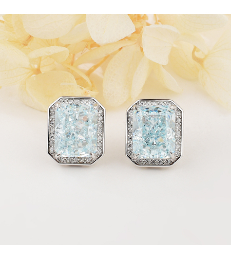 BLUE RECTANGULAR CRUSHED ICE EARRINGS