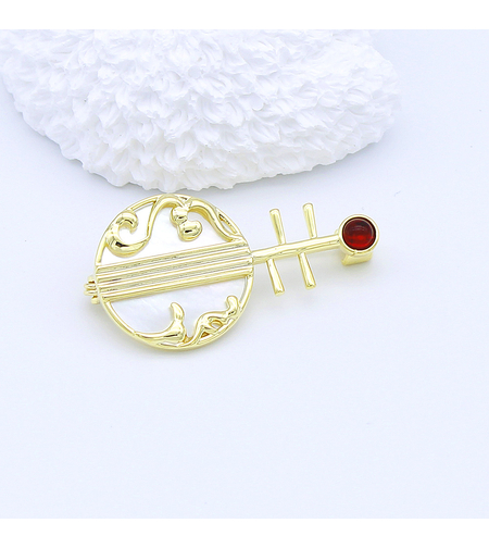 Стилна брошка жълто позлатяване 'Мандолина' 2110000003067