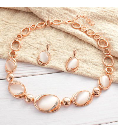 Комплект розово позлатяване с котешко око | Колекция Rose Gold | Бижута Invoke.bg