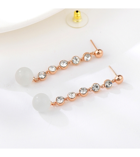 Обеци розово позлатяване дълги с перли | Колекция Rose Gold | Бижута Invoke.bg