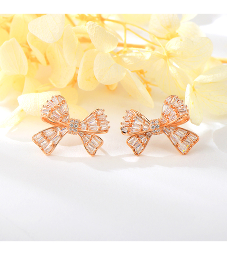 Сребърни обеци Панделки с розово позлатяване | колекция Delicate Silver | Бижута Invoke.bg