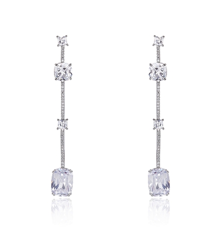 Обеци бяло позлатяване дълги кристални | Колекция Luxury Secret | Бижута Invoke.bg