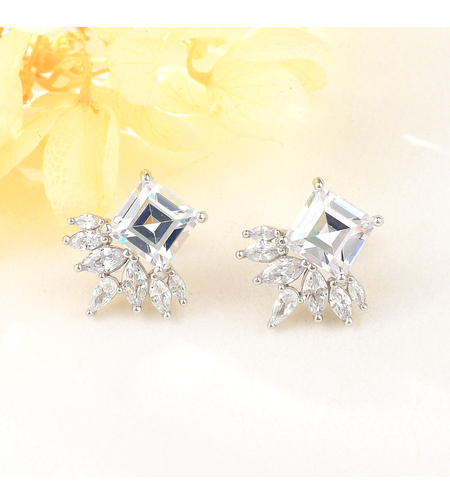 Сребърни обеци с платина и кубични циркони | Колекция Silver Premium | Бижута Invoke.bg