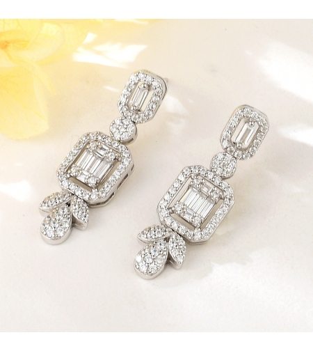 Сребърни обеци с платина и кубични циркони | Колекция Silver Premium | Бижута Invoke.bg