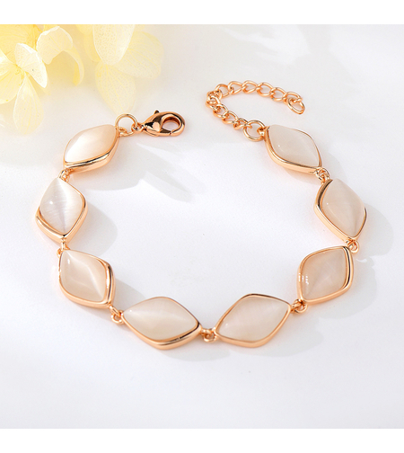 Гривна розово позлатяване ромбове с котешко око | Колекция Rose Gold | Бижута Invoke.bg