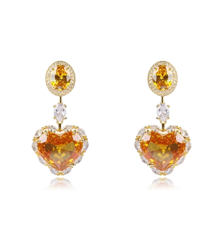 Обеци жълто позлатяване жълти сърца | Колекция Luxury Secret | Бижута Invoke.bg