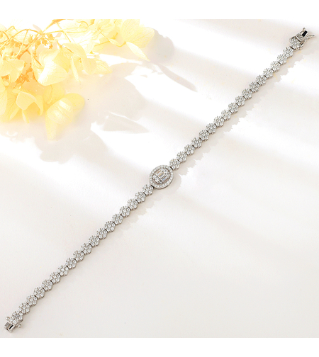 Сребърна гривна с платина и кубични циркони | Колекция Silver Premium | Бижута Invoke.bg