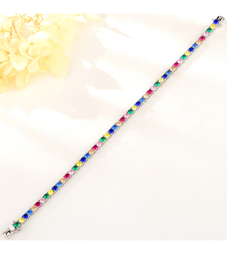 Сребърна тенис гривна с платина и цветни кубични циркони | Колекция Silver Premium | Бижута Invoke.bg