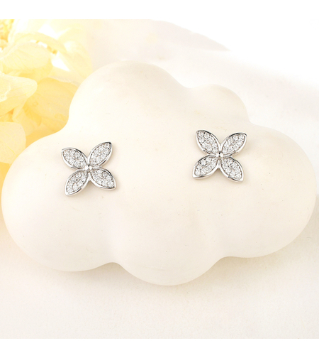 Сребърни обеци Цветя с родий | колекция Delicate Silver | Бижута Invoke