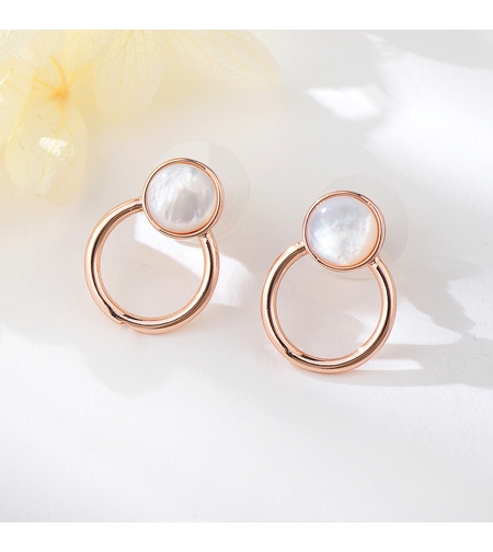 Обеци розово позлатяване окръжности със седеф | Колекция Rose Gold | Бижута Invoke.bg