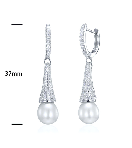 Сребърни обеци с платинено покритие и перли | Колекция Silver Premium | Бижута Invoke.bg