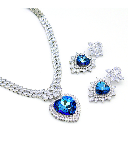 Комплект бяло позлатяване синьо сърце 1000000000634 | Колекция Luxury Secret