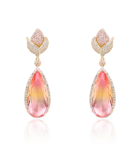 Обеци жълто позлатяване розово-жълта капка | Колекция Luxury Secret | Бижута Invoke.bg