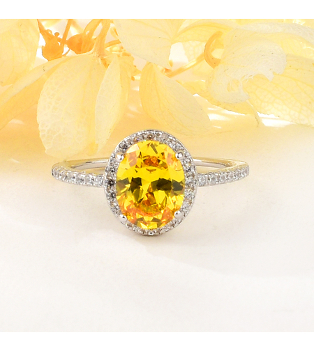 Сребърен пръстен с платина и жълти кубични циркони | Колекция Silver Premium | Бижута Invoke.bg