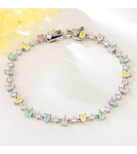 Сребърна гривна с платина и цветни кубични циркони | Колекция Silver Premium | Бижута Invoke.bg