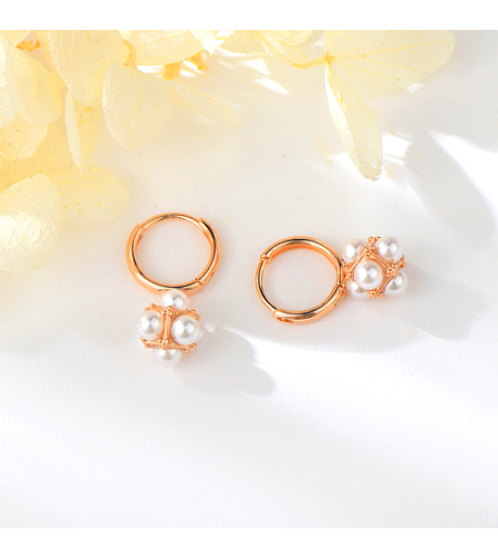 Сребърни обеци с розово позлатяване с перли | Бижута Invoke.bg