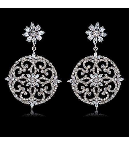 Обеци бяло позлатяване кристални пендари | Колекция Luxury Secret | Бижута Invoke.bg